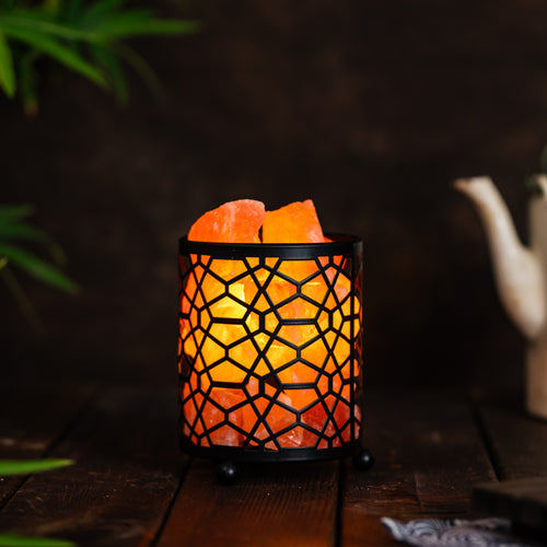 Geometric Pattern Himalayan Salt Lamp – Iron Art Series
